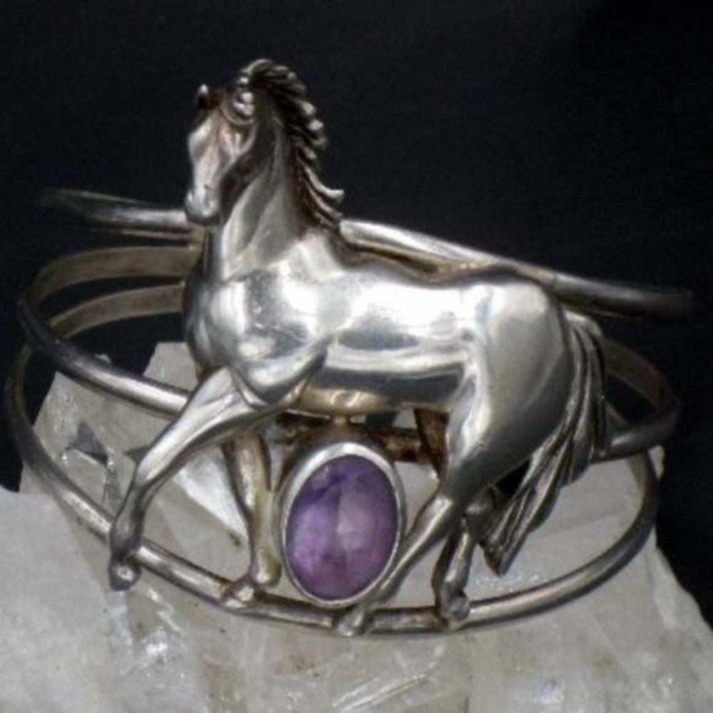 Carol Felley Huge Sterling Silver Horse Amethyst Bracelet